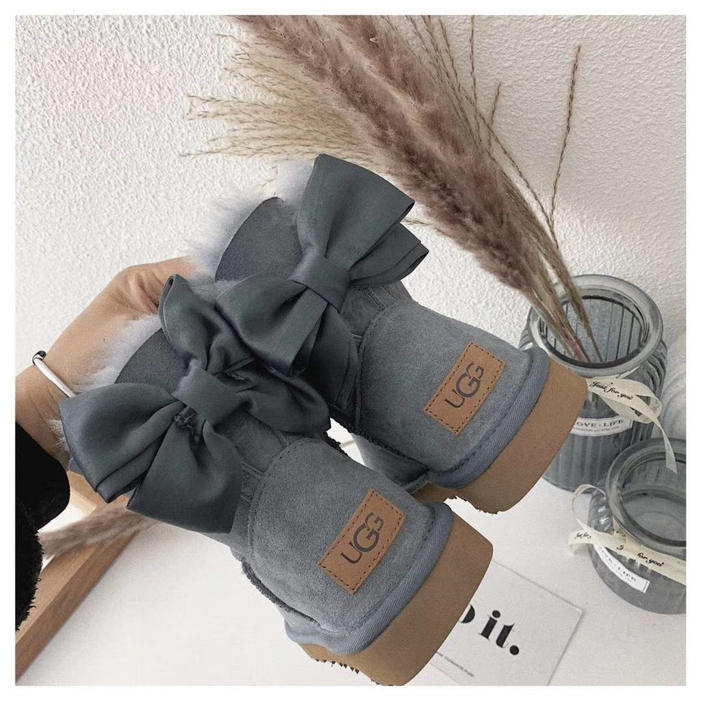Grey Chic Bow Ankle Boots – In Stock