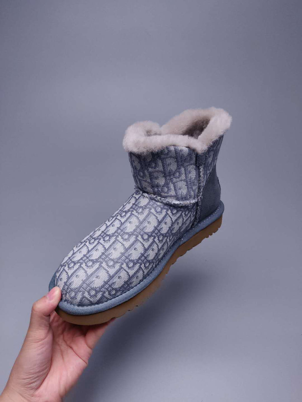 Grey Dior-Style Textile Pattern Boots – In Stock