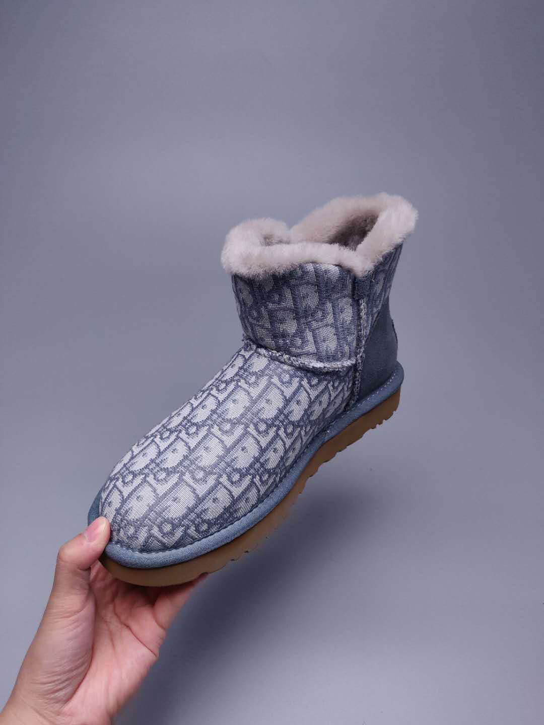 Grey Dior-Style Textile Pattern Boots – In Stock