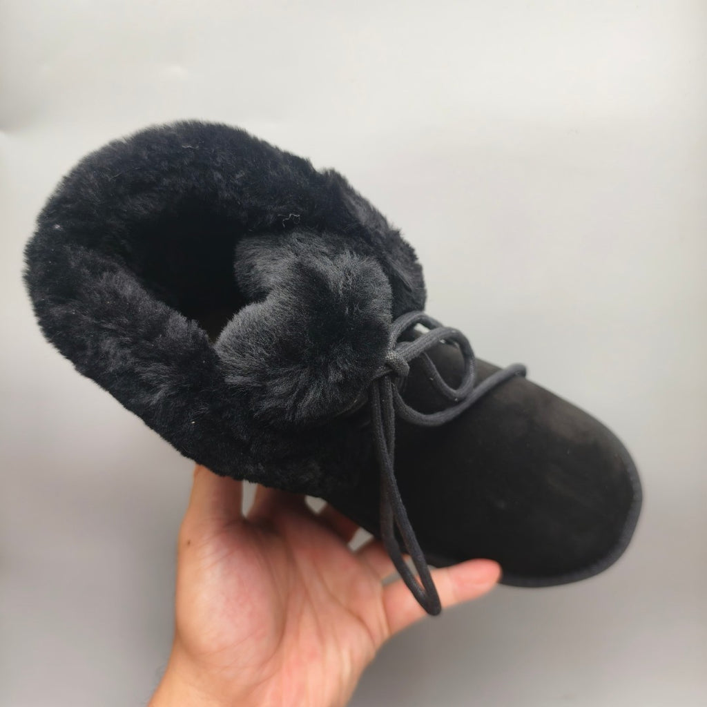 Black Mid-Top Lace-Up Casual Sneakers – In Stock