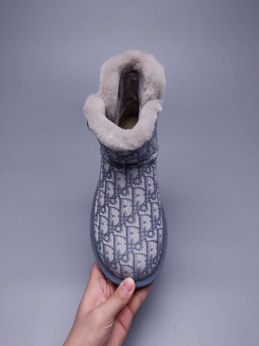 Grey Dior-Style Textile Pattern Boots – In Stock