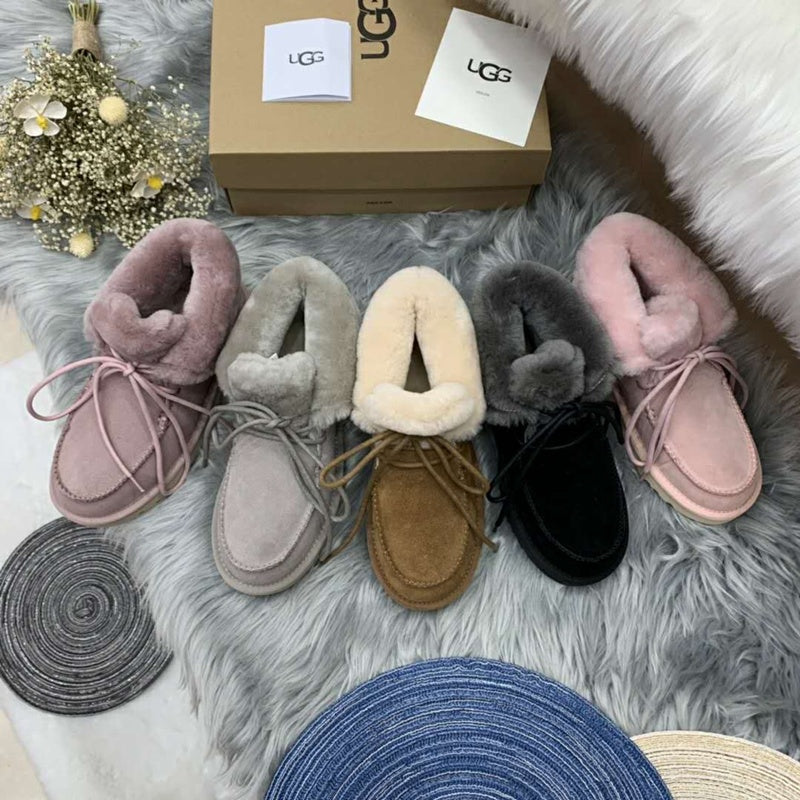 Pink Faux Fur Lace-Up Ankle Boots – In Stock