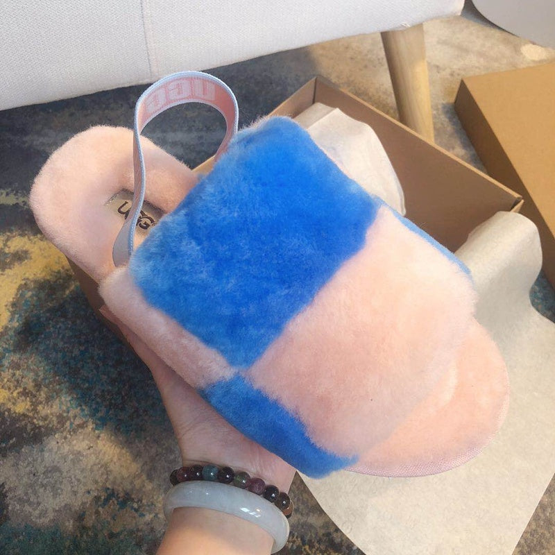 Pink Color-Block Fluffy Platform Sandals – In Stock