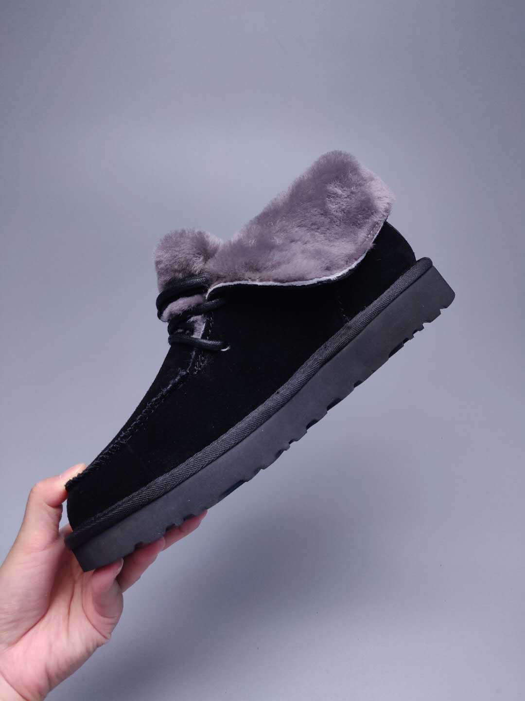 Black Faux Fur Lace-Up Ankle Boots – In Stock