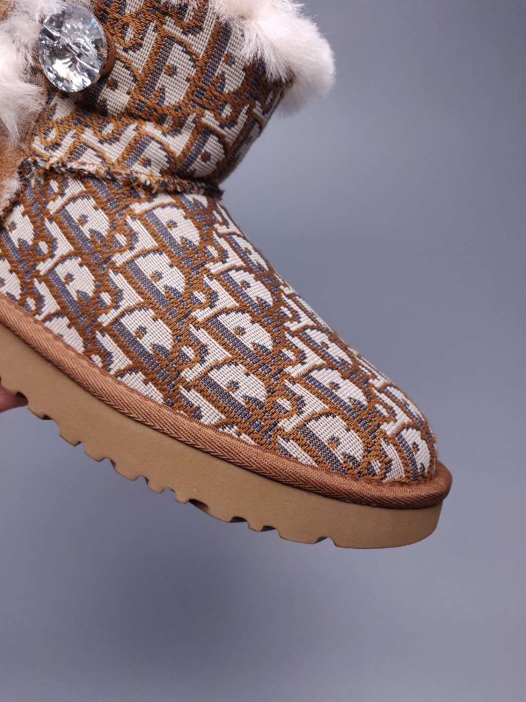 Chestnut Dior-Style Textile Pattern Boots – In Stock