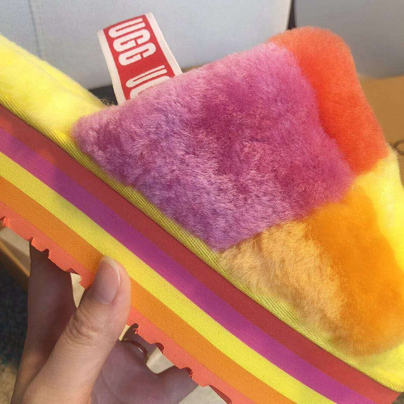 Yellow Color-Block Fluffy Platform Sandals – In Stock
