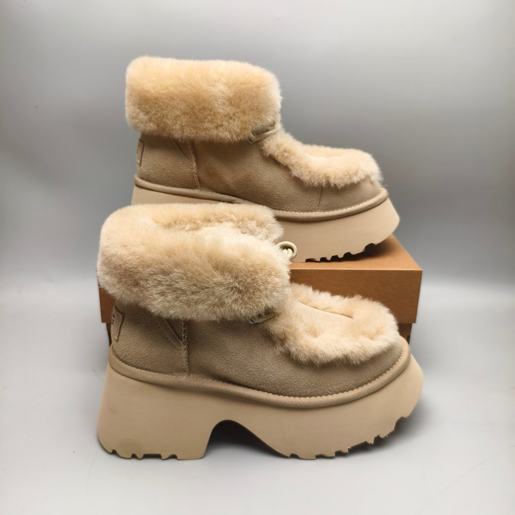 Mustard Esme Wedge Ankle Boots – Fluffy Lace-Up Style | In Stock