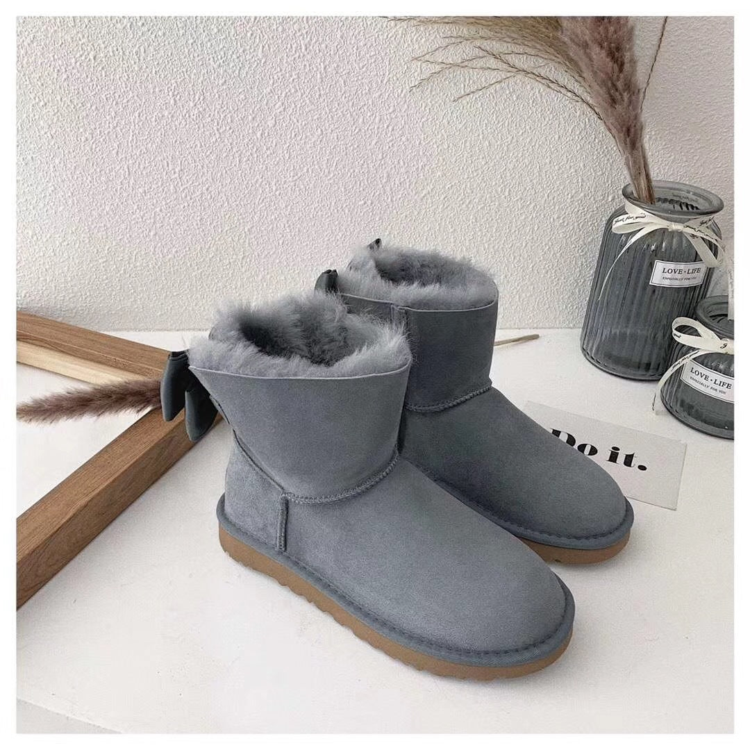 Grey Chic Bow Ankle Boots – In Stock