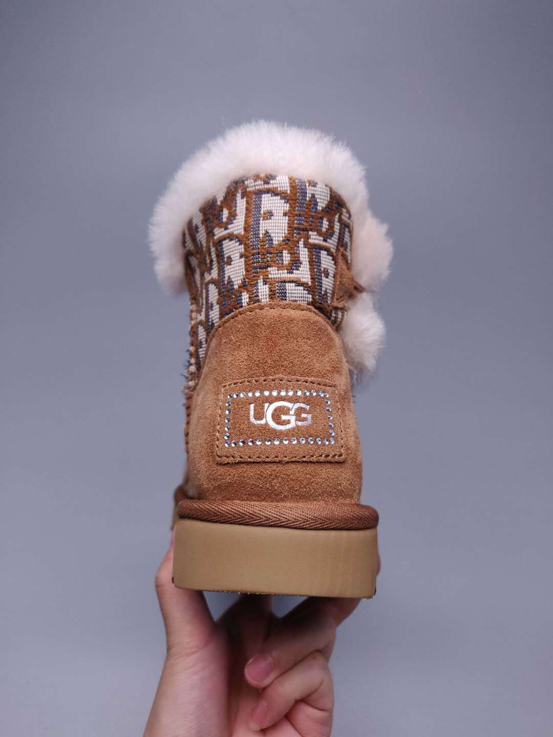 Chestnut Dior-Style Textile Pattern Boots – In Stock