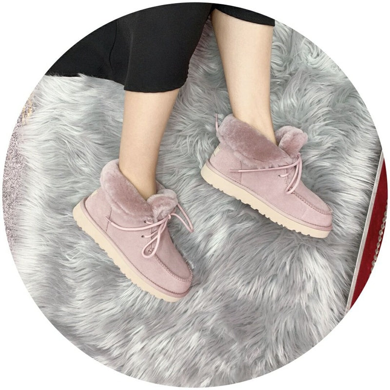 Pink Faux Fur Lace-Up Ankle Boots – In Stock
