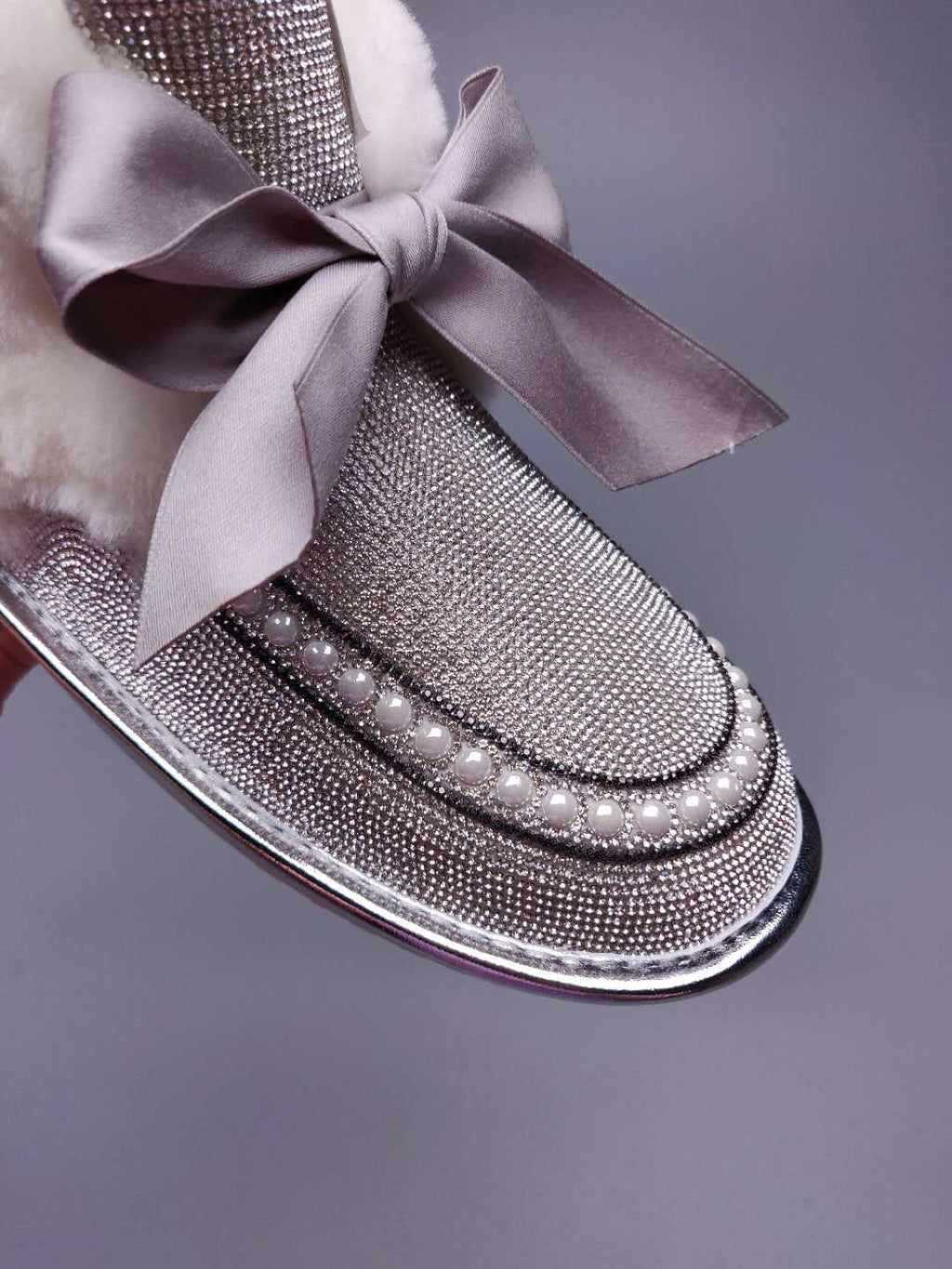 Silver Daisy Crystal Ribbon Shoes – In Stock