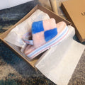 Pink Color-Block Fluffy Platform Sandals – In Stock