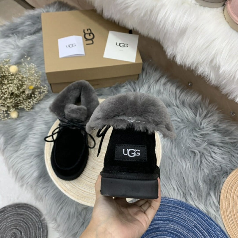 Black Faux Fur Lace-Up Ankle Boots – In Stock