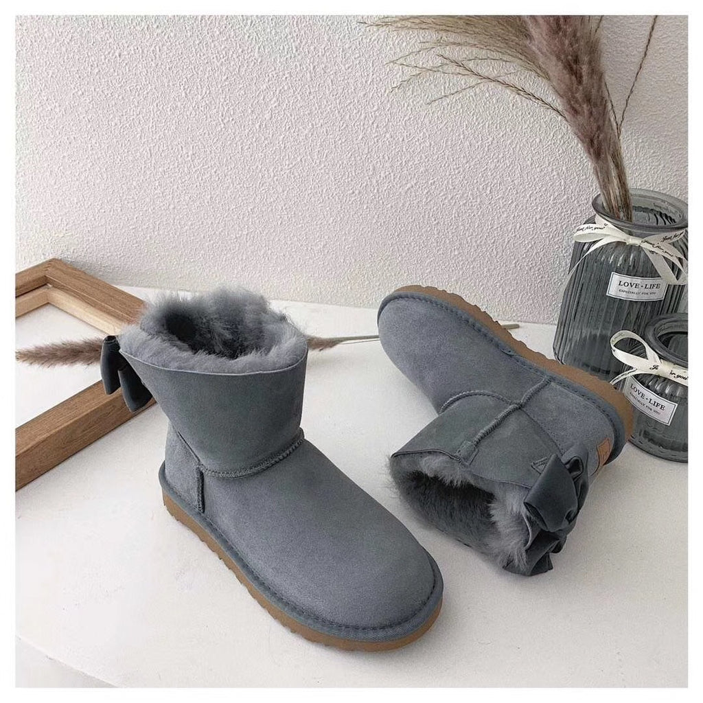 Grey Chic Bow Ankle Boots – In Stock