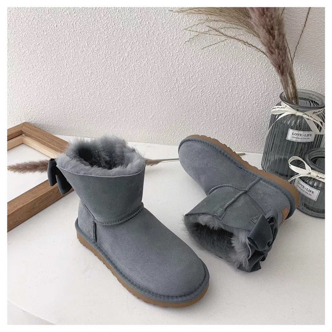 Grey Chic Bow Ankle Boots – In Stock