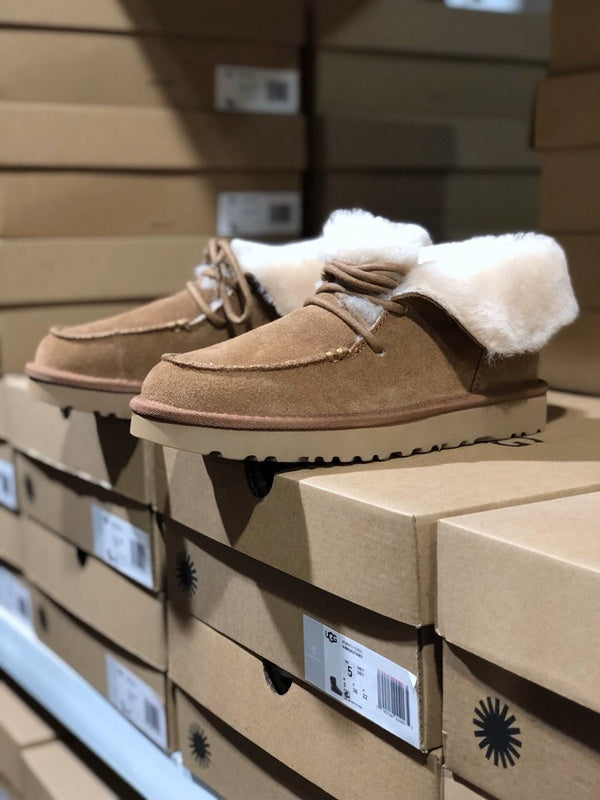 Chestnut Faux Fur Lace-Up Ankle Boots – In Stock