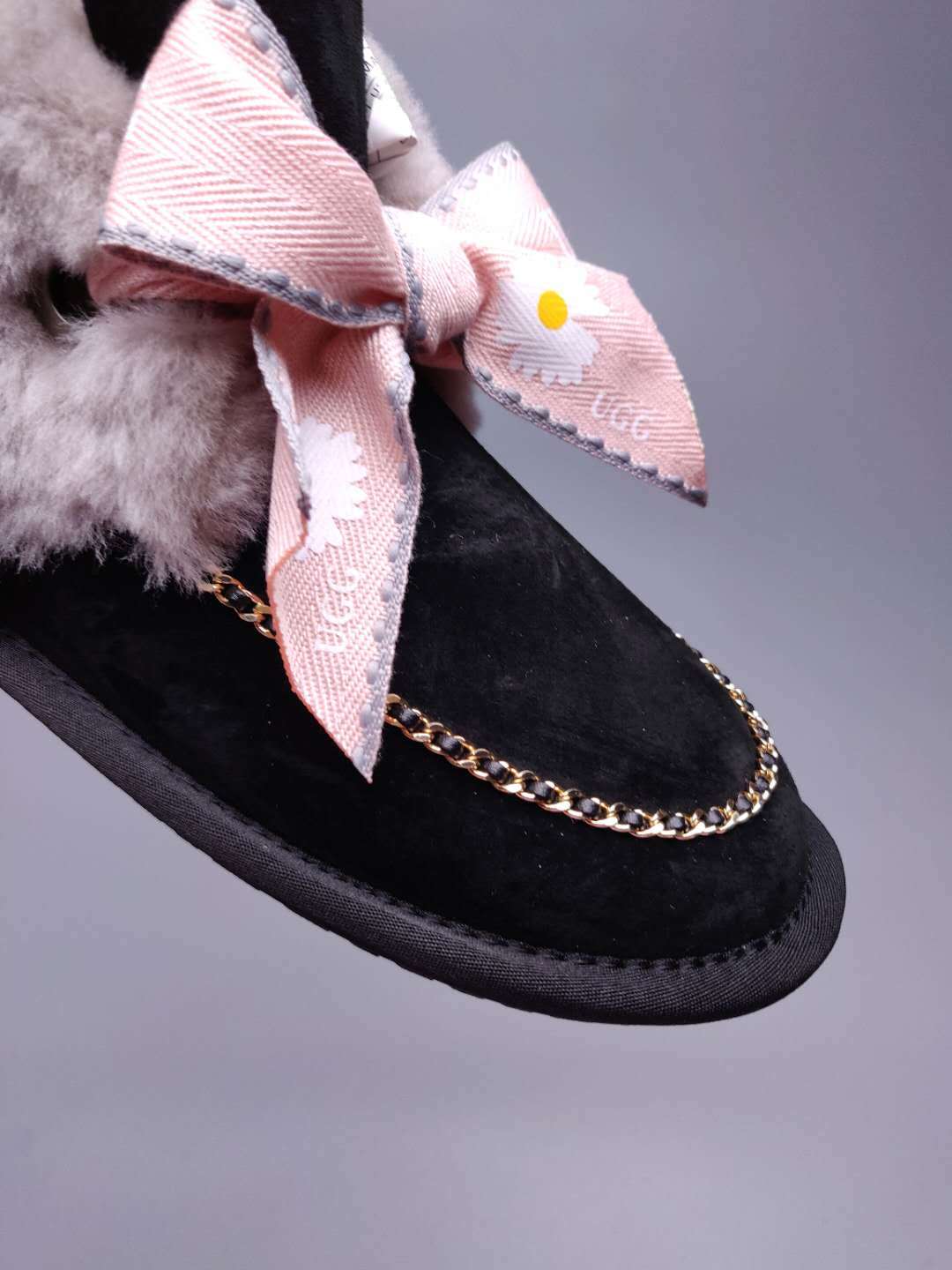 Black Daisy Chain Ribbon Shoes – In Stock