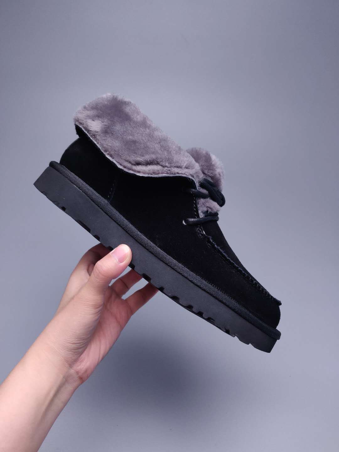 Black Faux Fur Lace-Up Ankle Boots – In Stock