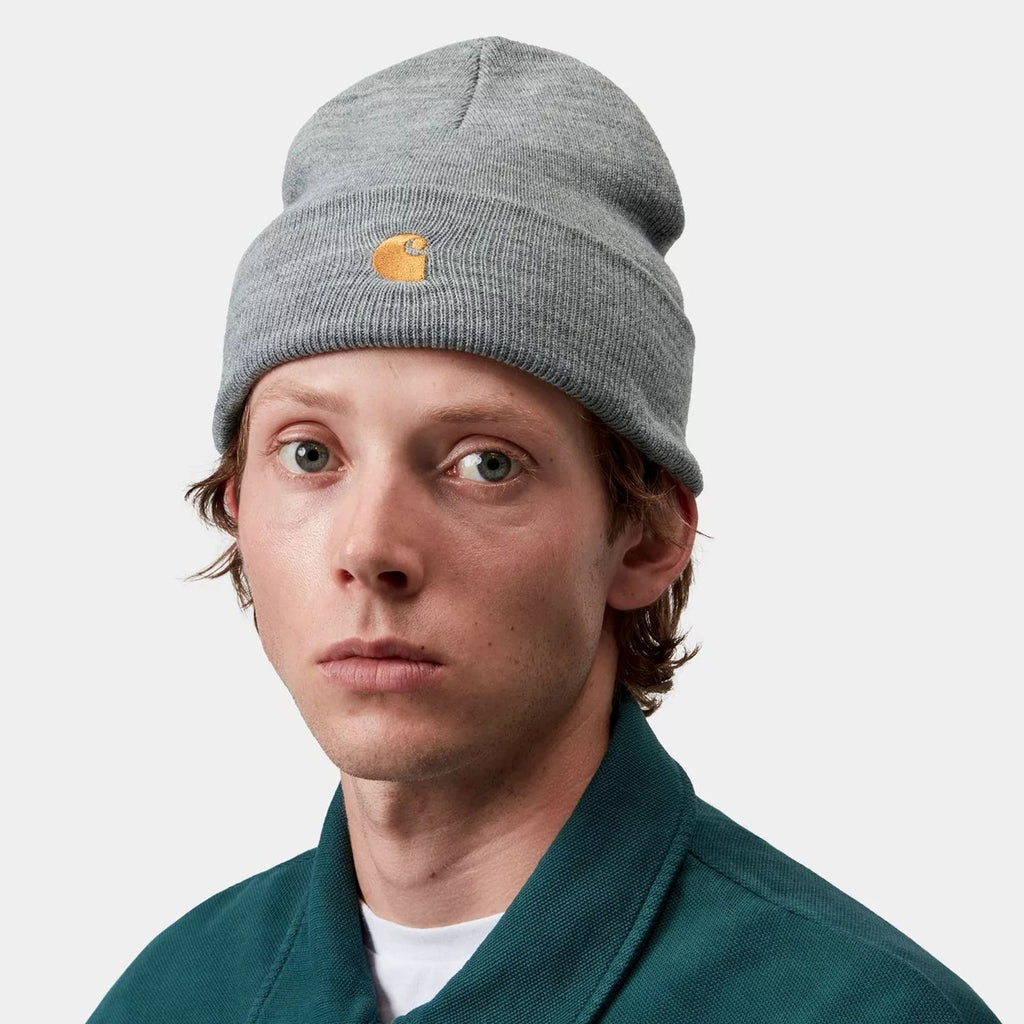 Carhartt WIP Chase Beanie: Grey Heather / Gold