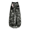 Camouflage Star Print Curved Baggy Wide Leg Washed Denim Jeans