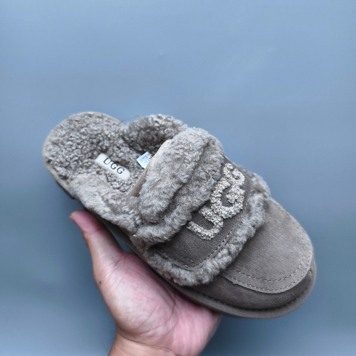 Antelope Brown Curly Fur Big Logo Casual Slippers