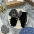 Black Faux Fur Lace-Up Ankle Boots – In Stock