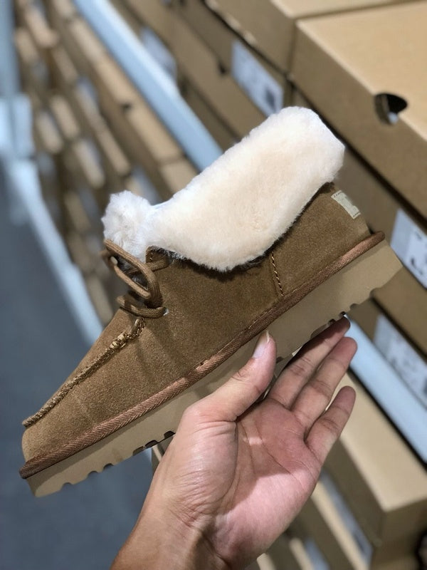 Chestnut Faux Fur Lace-Up Ankle Boots – In Stock