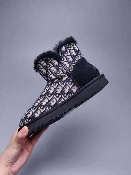Black Dior-Style Textile Pattern Boots – In Stock