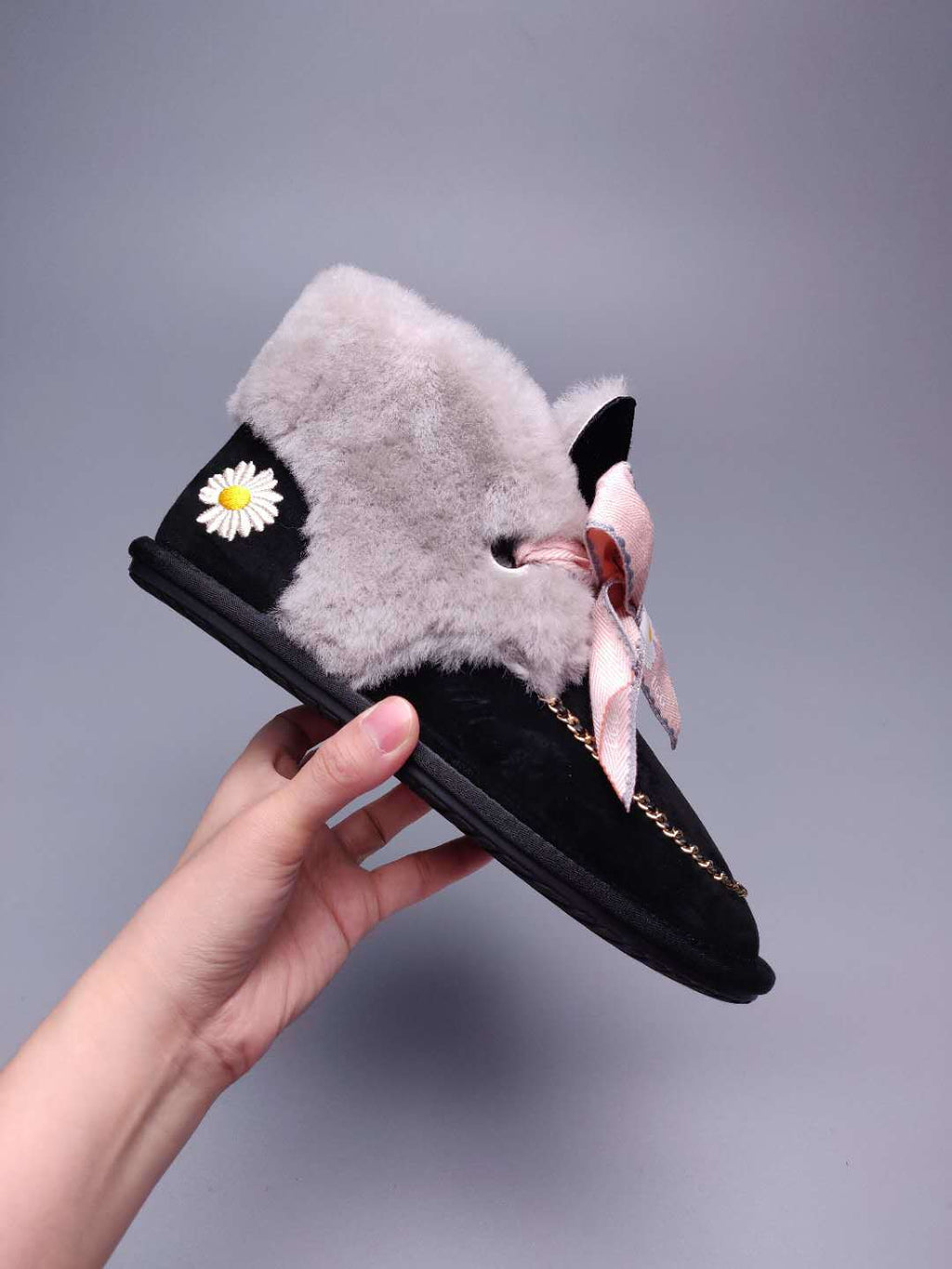 Black Daisy Chain Ribbon Shoes – In Stock