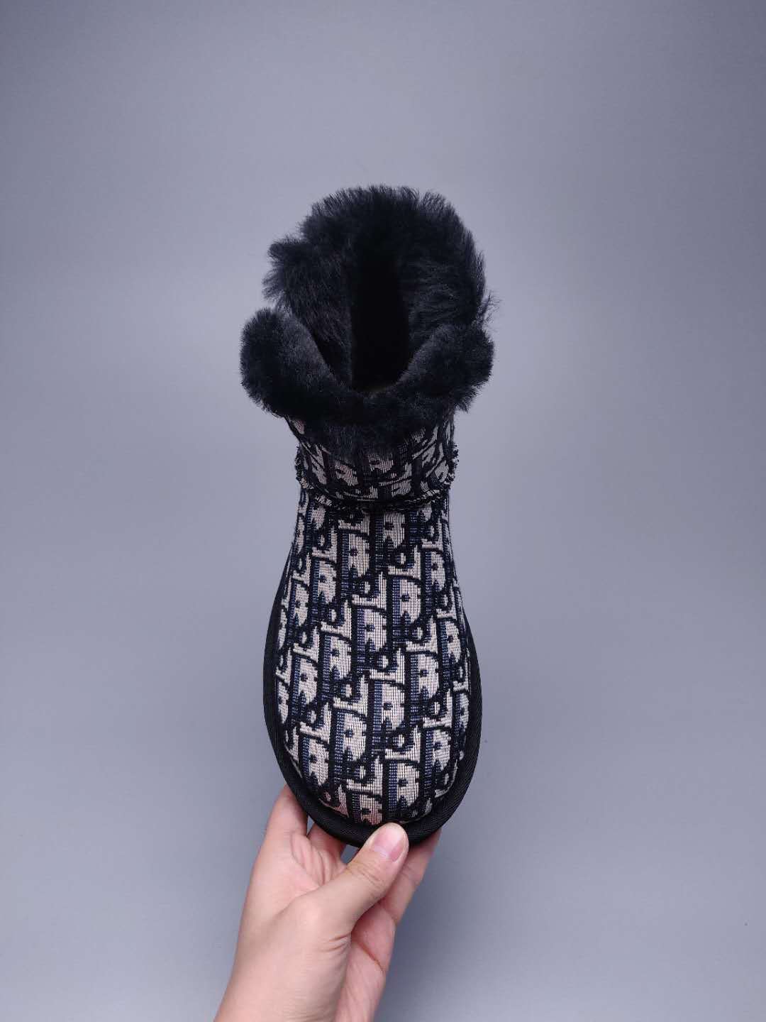 Black Dior-Style Textile Pattern Boots – In Stock