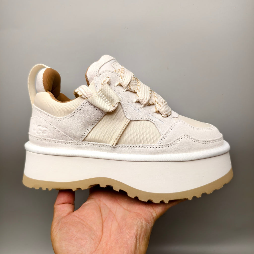 White Chunky Dad Sneakers – Lace-Up Casual Style | In Stock