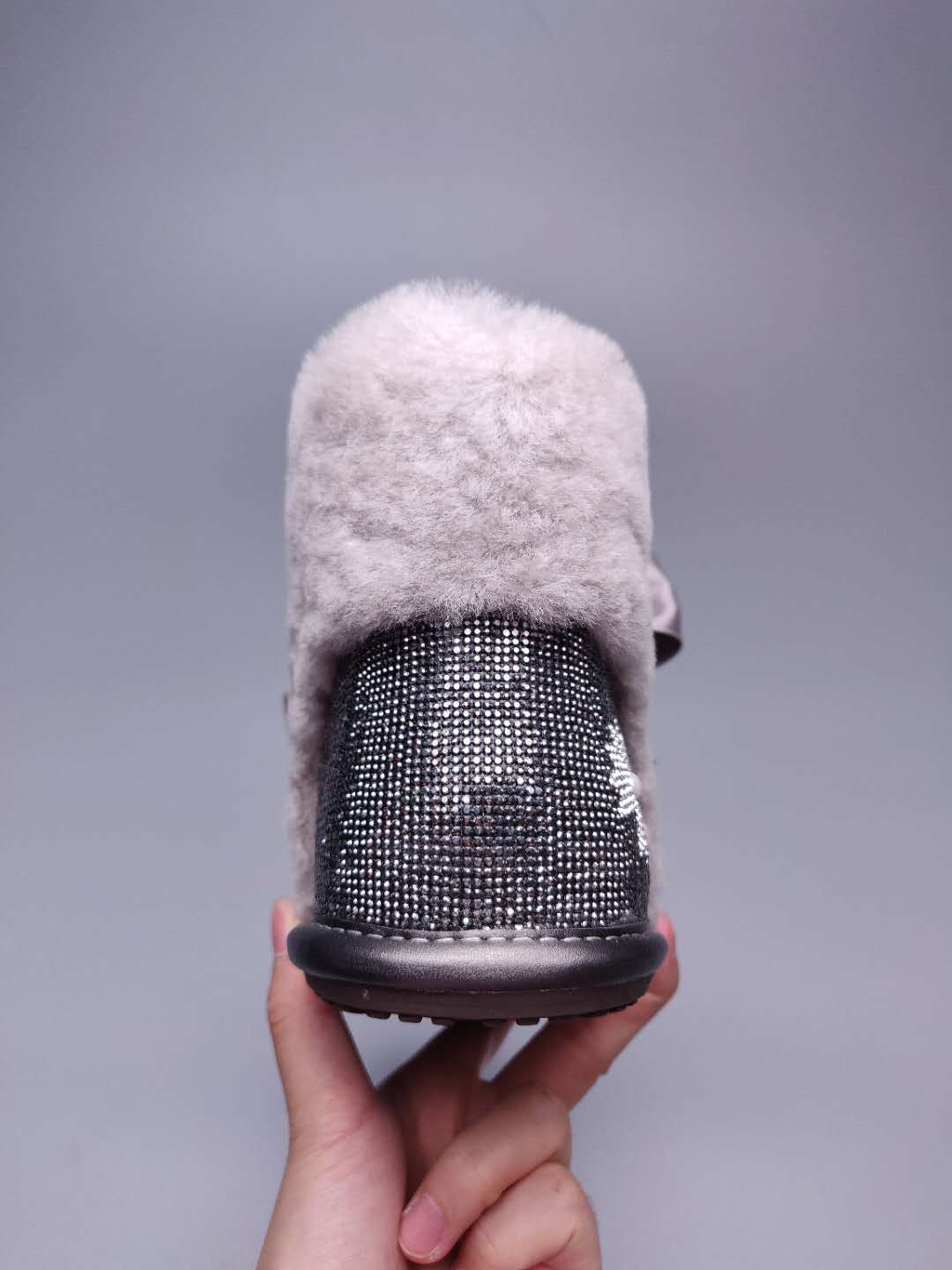 Mineral Grey Daisy Crystal Ribbon Shoes – In Stock