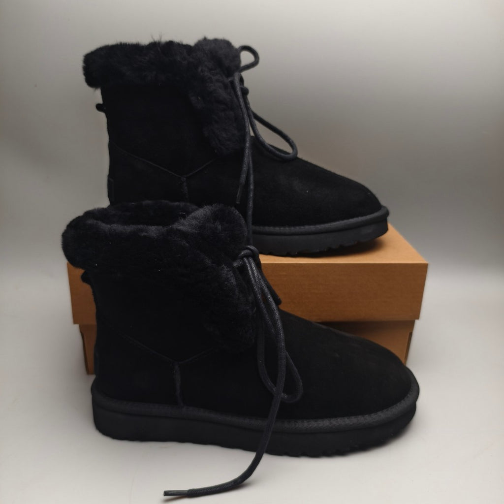 Black Mid-Top Lace-Up Casual Sneakers – In Stock