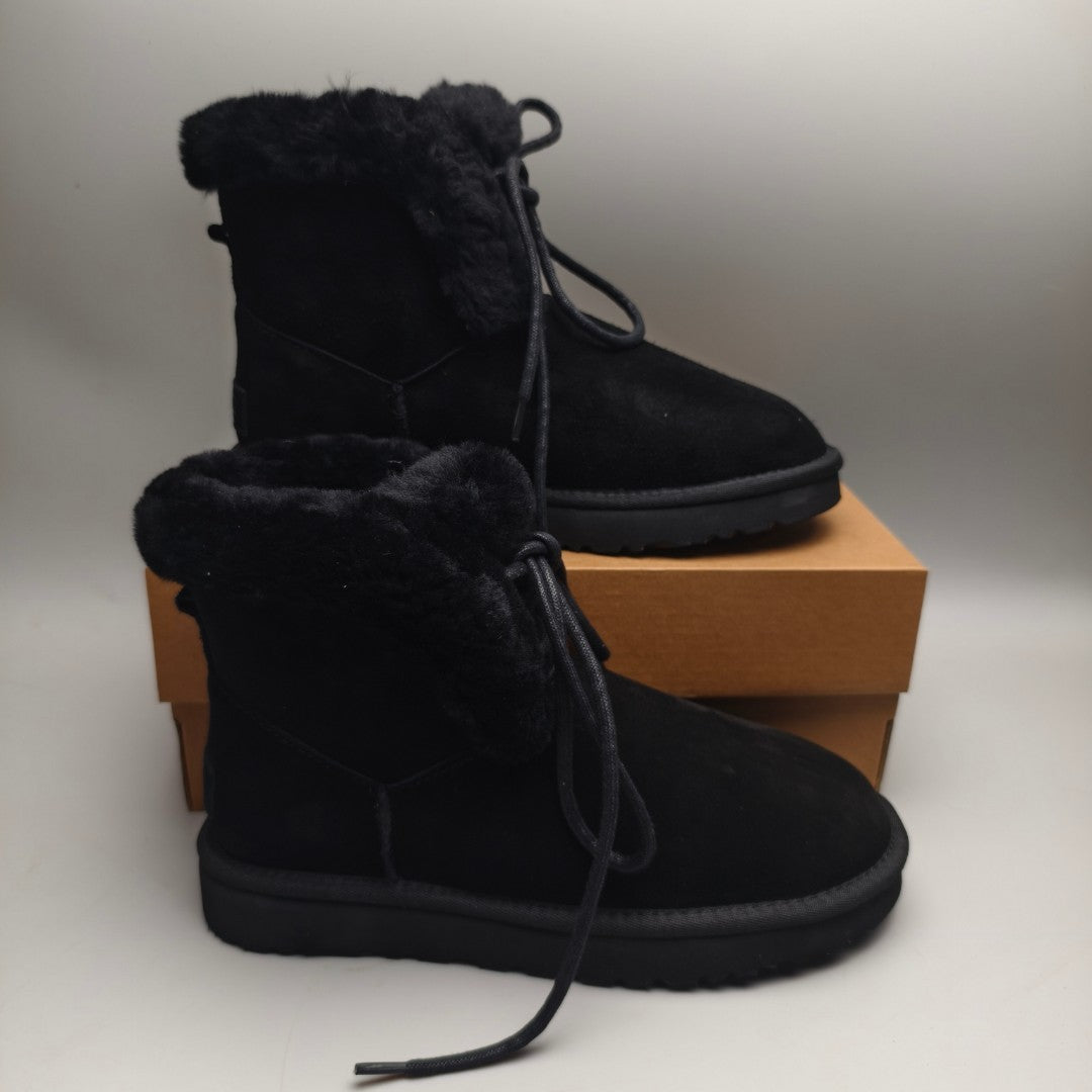 Black Mid-Top Lace-Up Casual Sneakers – In Stock