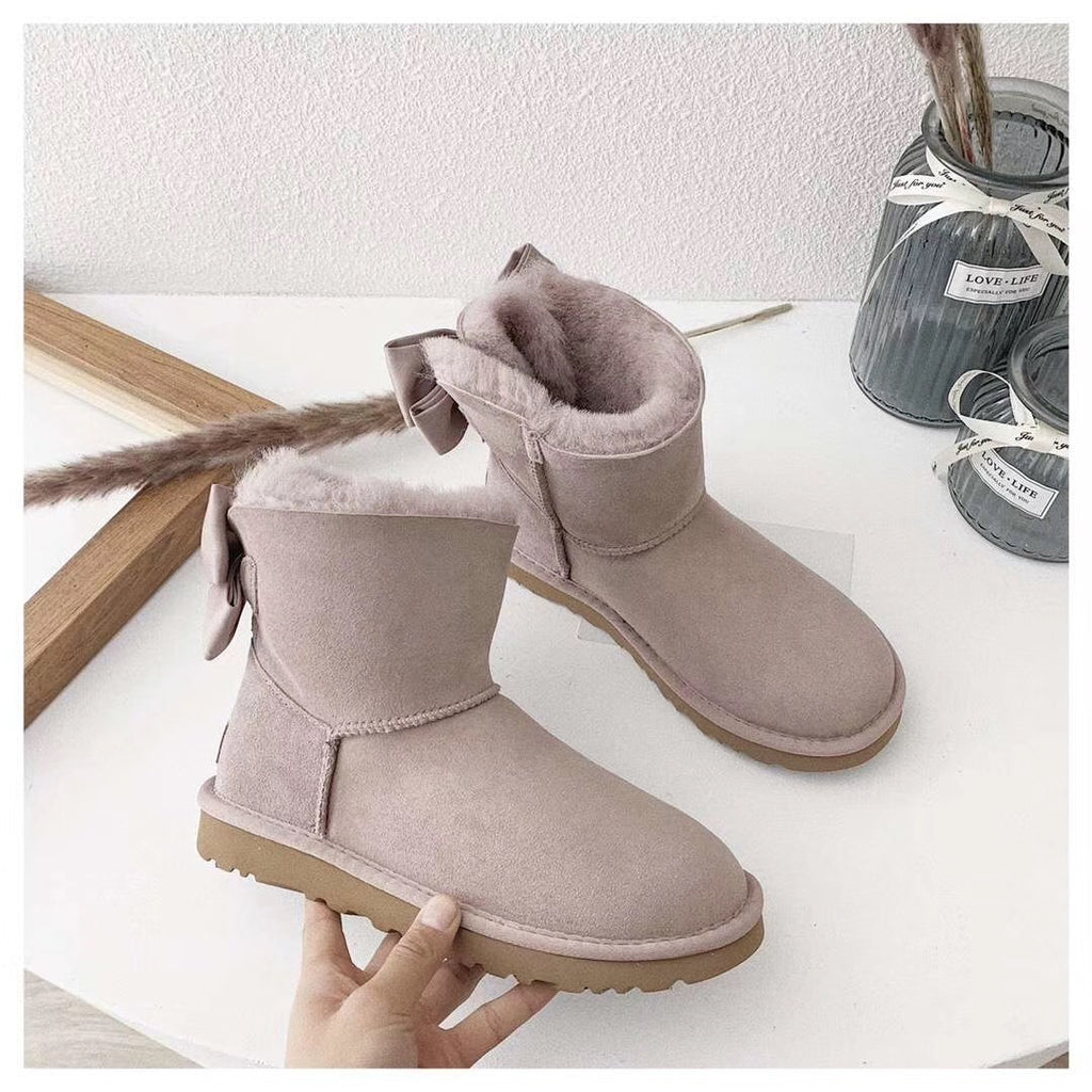 Dusty Pink Chic Bow Ankle Boots – In Stock