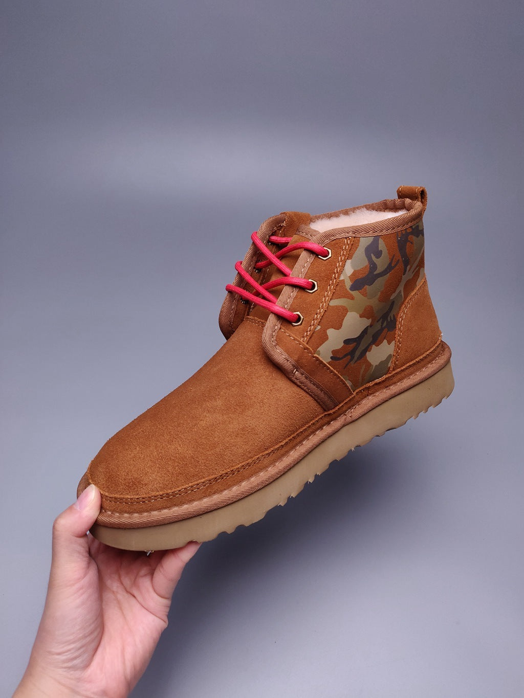 Chestnut Color-Block Camo Men’s Sneakers – In Stock