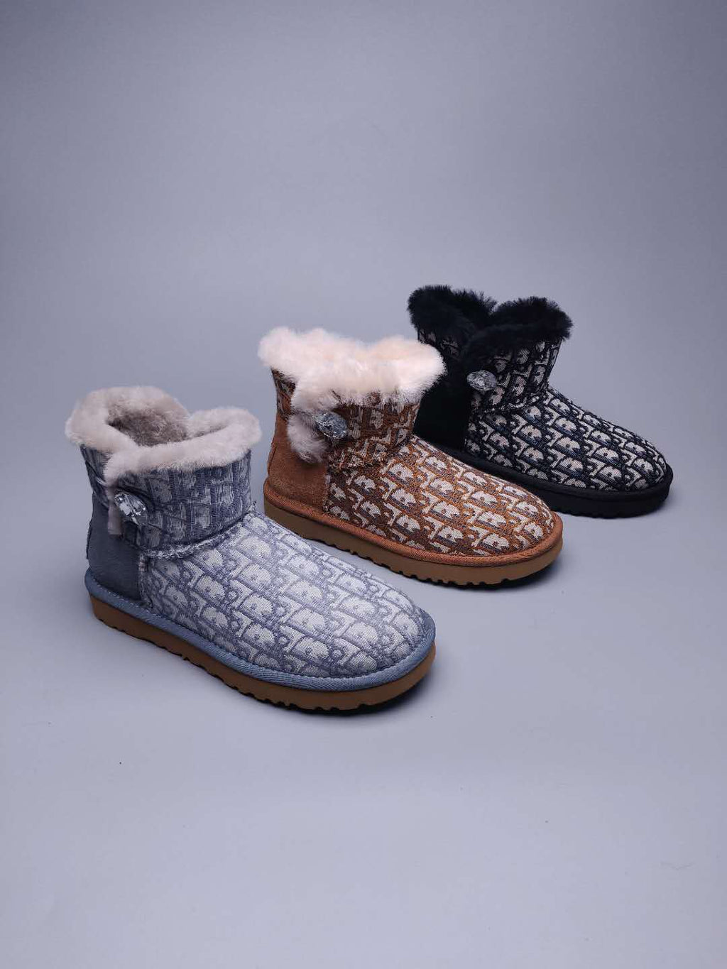 Chestnut Dior-Style Textile Pattern Boots – In Stock