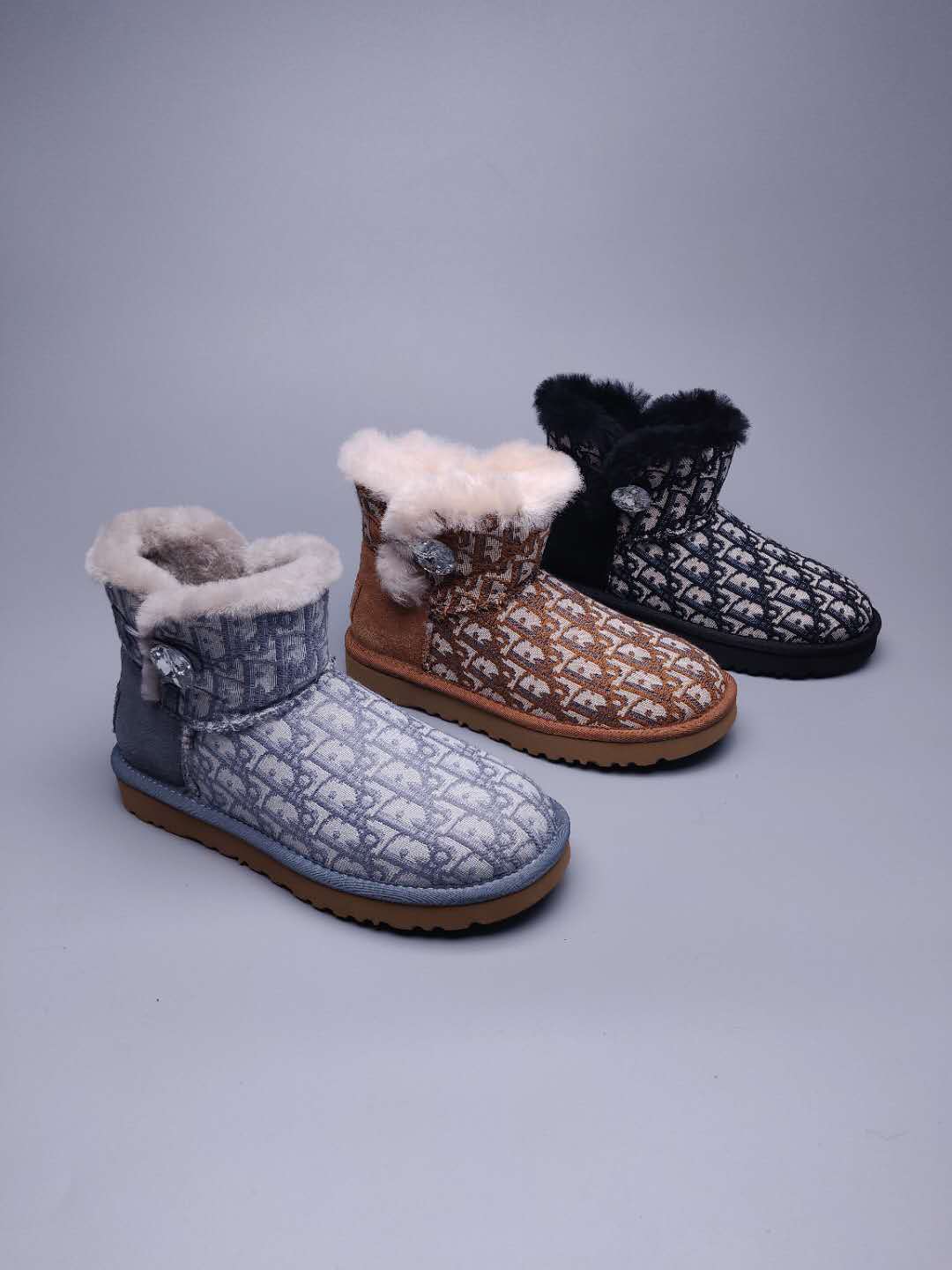 Chestnut Dior-Style Textile Pattern Boots – In Stock
