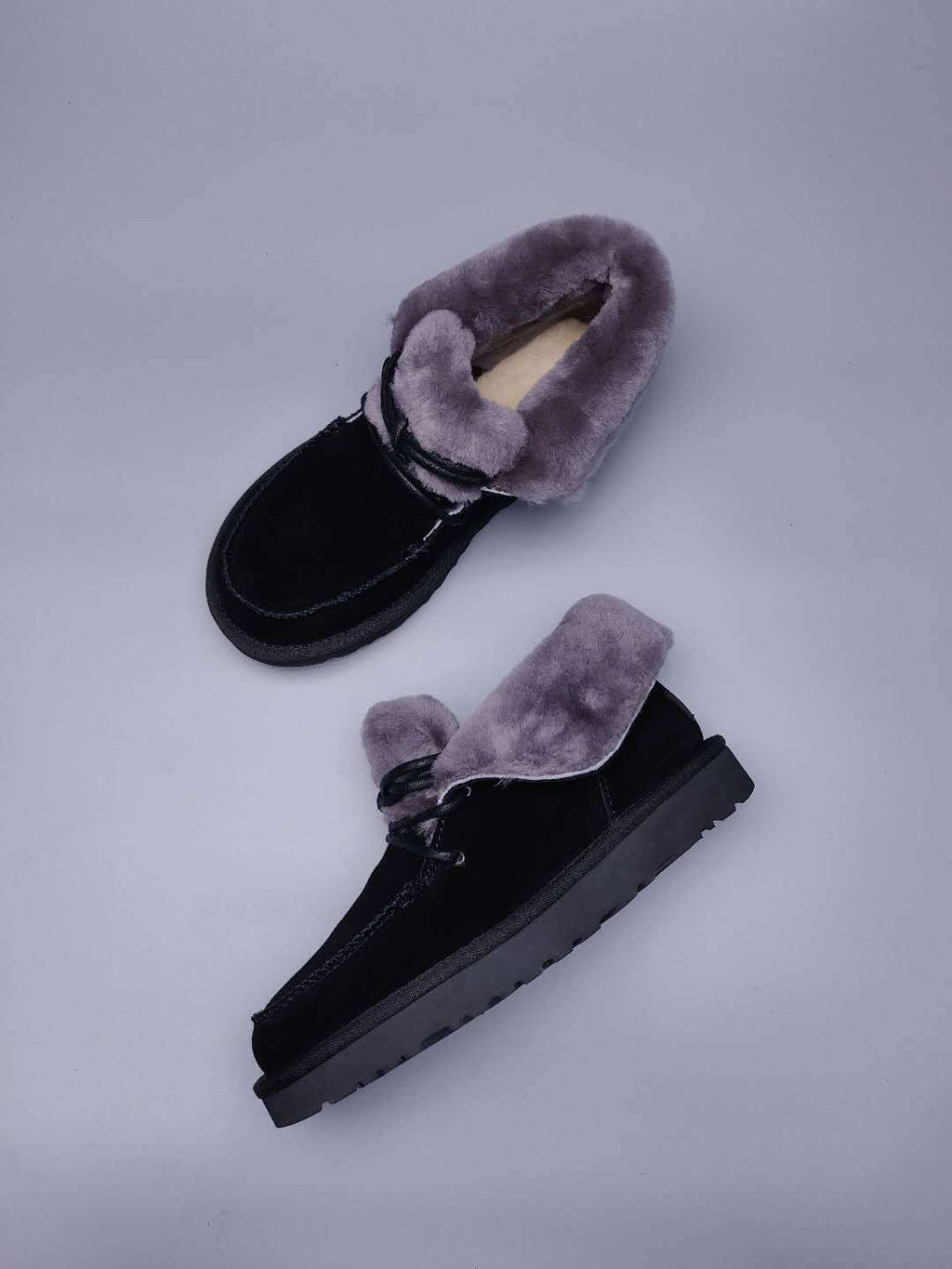 Black Faux Fur Lace-Up Ankle Boots – In Stock
