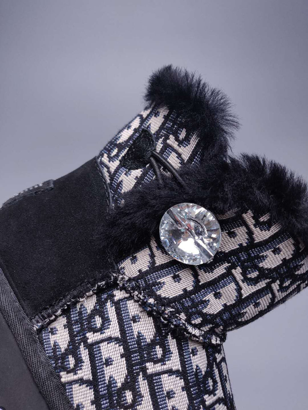 Black Dior-Style Textile Pattern Boots – In Stock