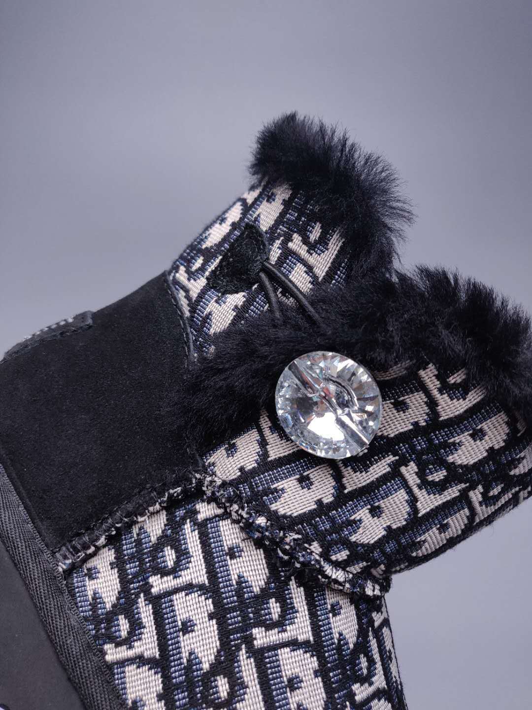 Black Dior-Style Textile Pattern Boots – In Stock