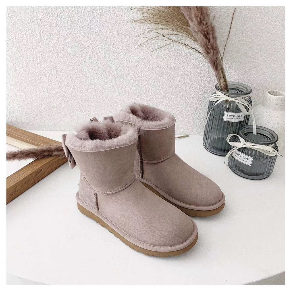Dusty Pink Chic Bow Ankle Boots – In Stock
