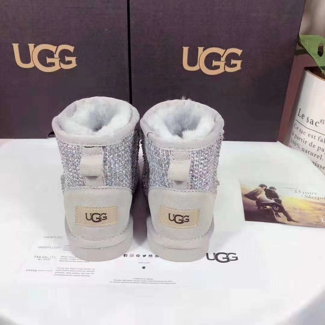 Chic Grey Kids Chanel-Style Snow Boots