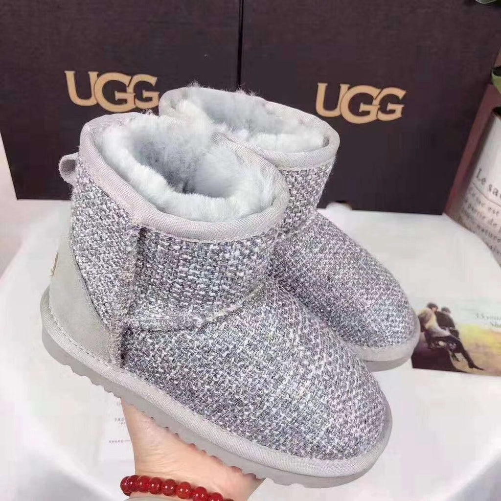 Chic Grey Kids Chanel-Style Snow Boots