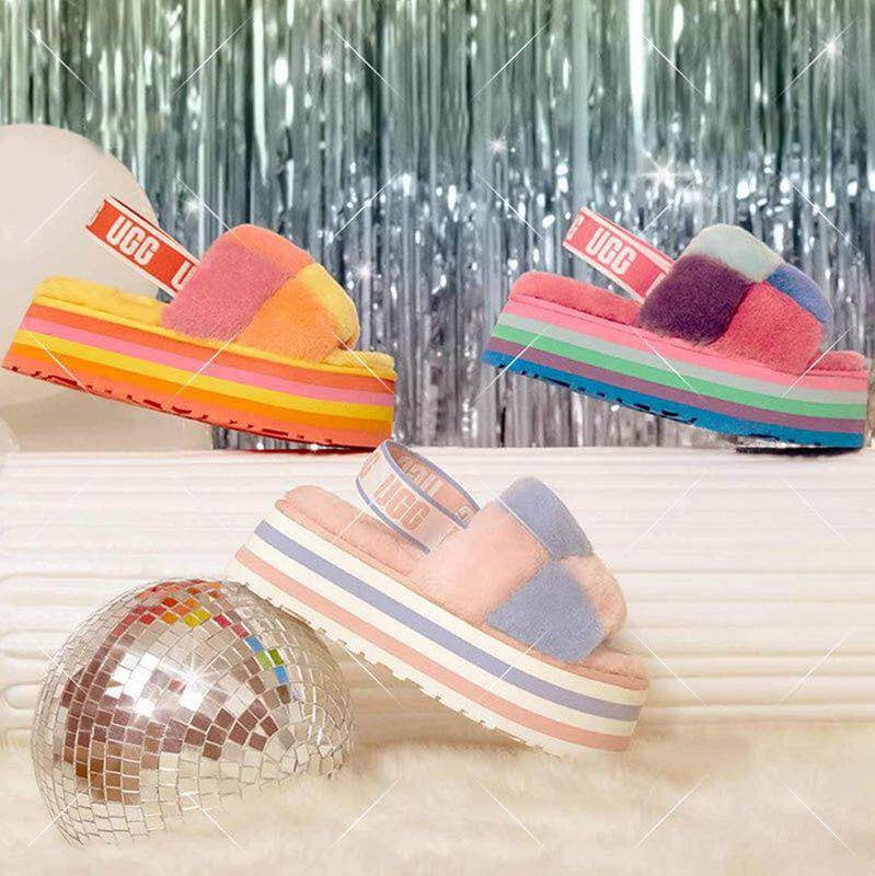 Yellow Color-Block Fluffy Platform Sandals – In Stock