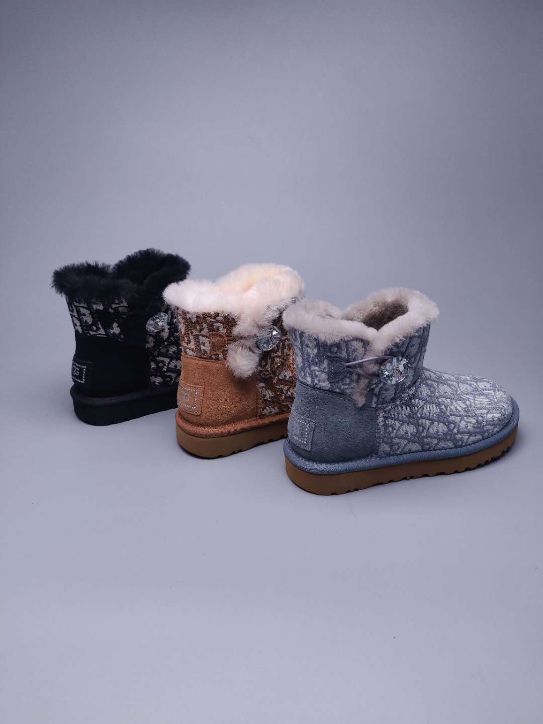 Chestnut Dior-Style Textile Pattern Boots – In Stock
