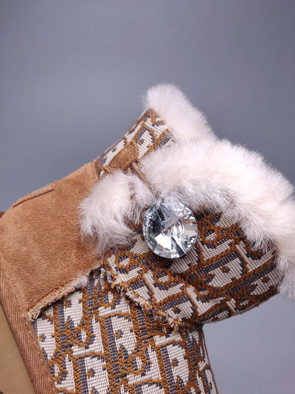 Chestnut Dior-Style Textile Pattern Boots – In Stock