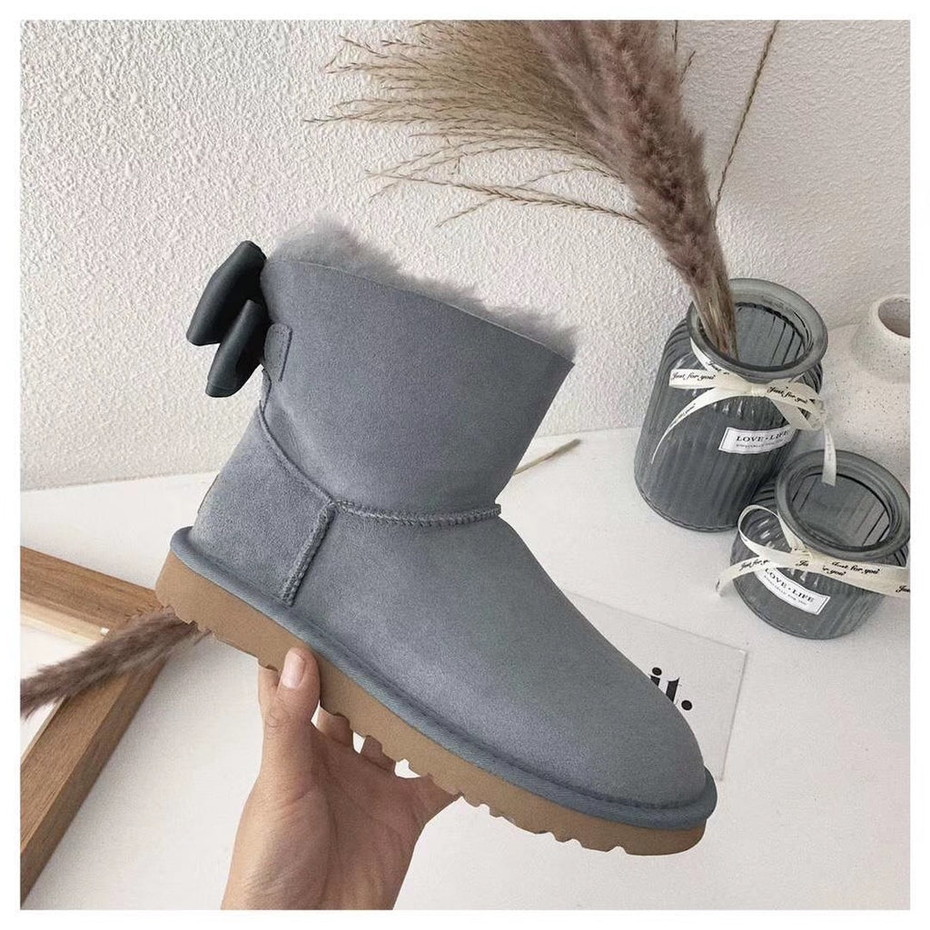 Grey Chic Bow Ankle Boots – In Stock