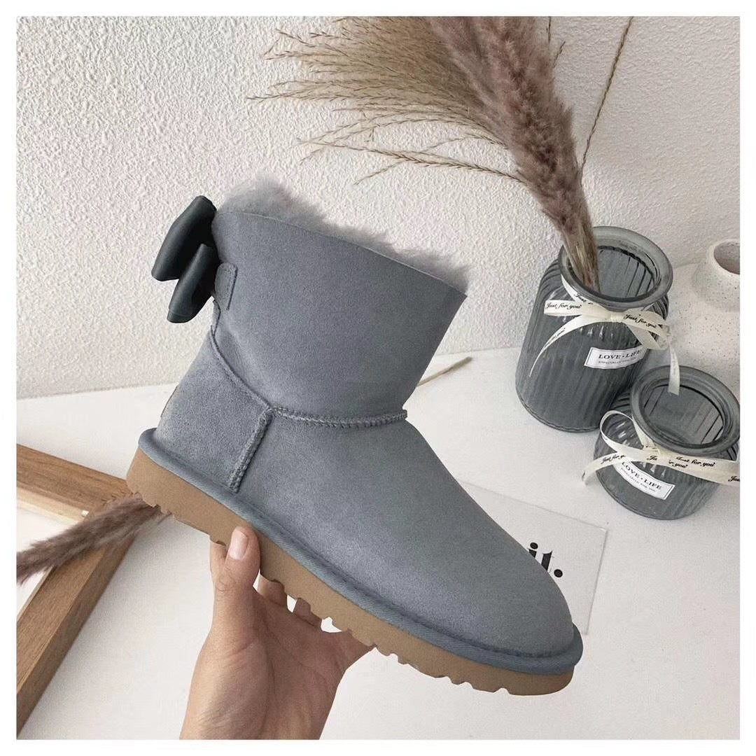 Grey Chic Bow Ankle Boots – In Stock
