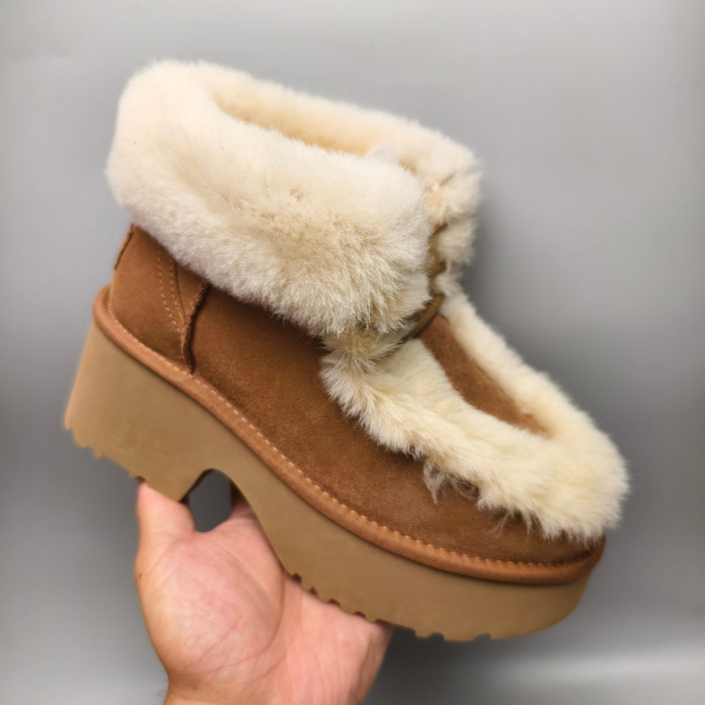 Chestnut Esme Wedge Ankle Boots – Fluffy Lace-Up Style | In Stock